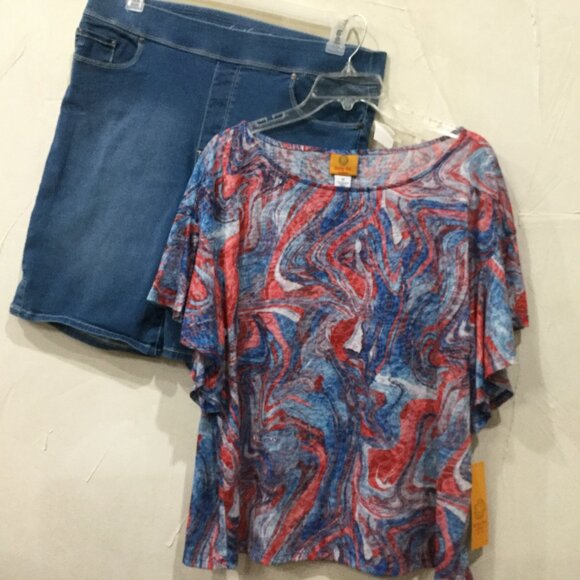 Ruby Rd. Women Size 1X Short Flutter Sleeve Top Blouse patriotic red white blue - Picture 7 of 9